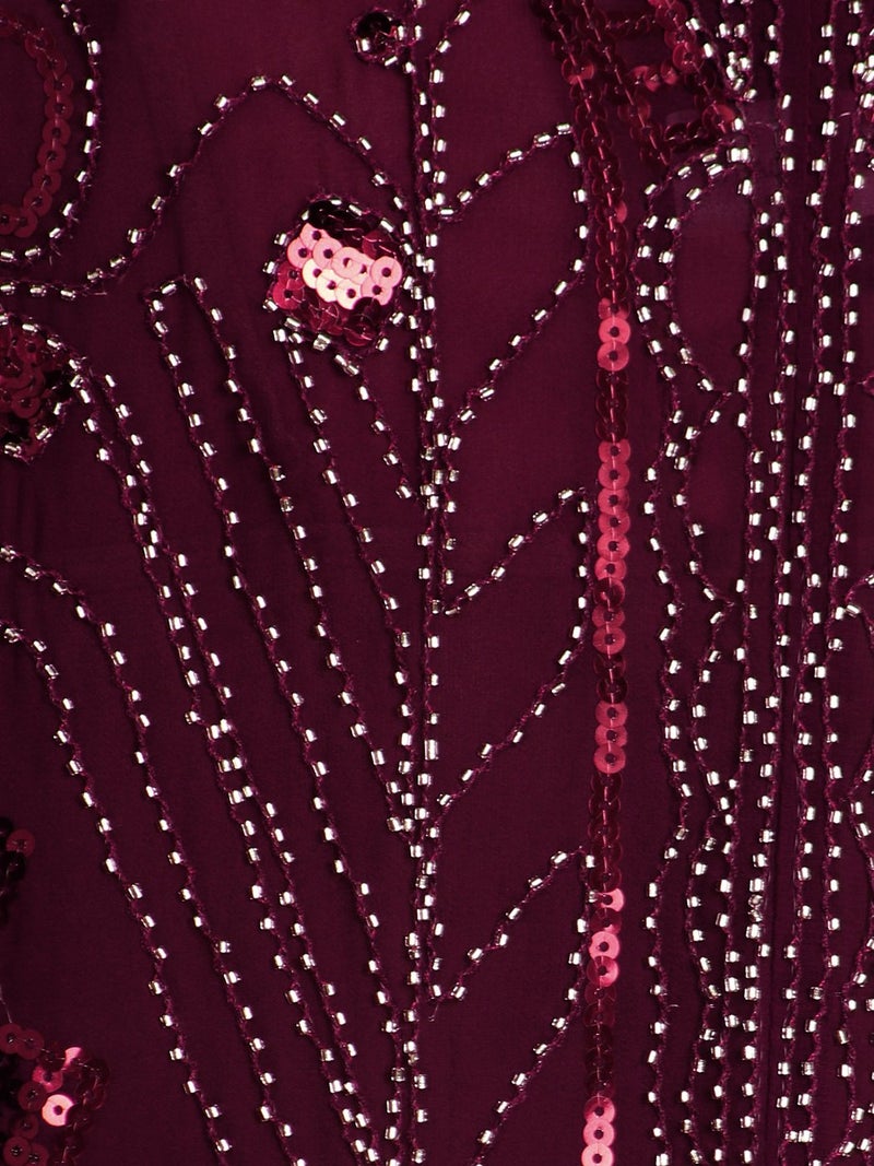 Anna-Kaci Womens Oversized Gatsby Hand Beaded Fringed Sequin Evening Shawl Wrap, Burgundy, Onesize - Image 5